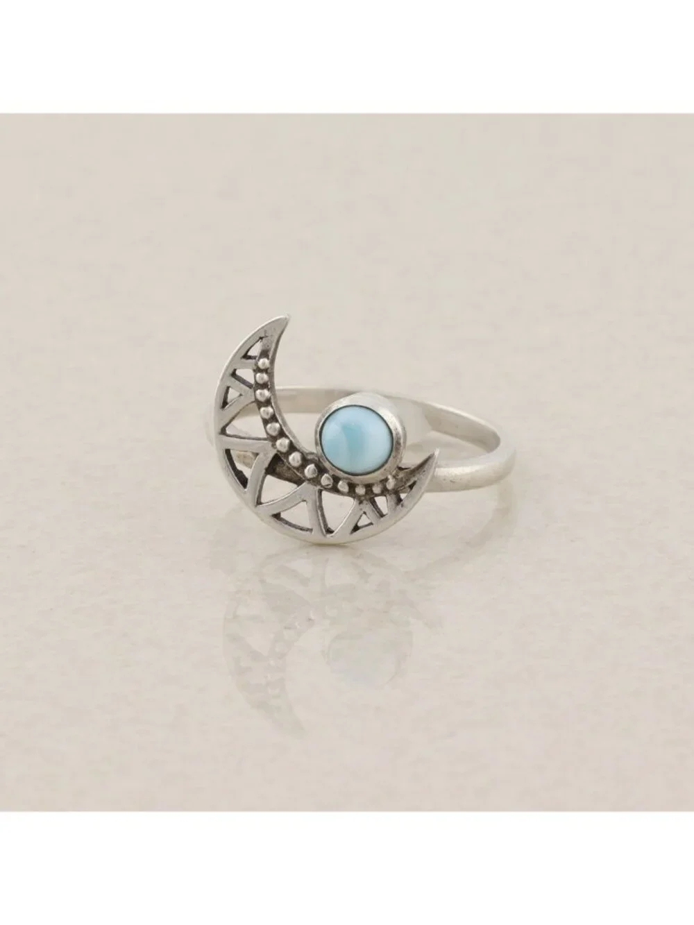 Sterling Silver Larimar Blue Dolphin Stone Crescent Moon Ring Size 6 - Picture 6 of 8